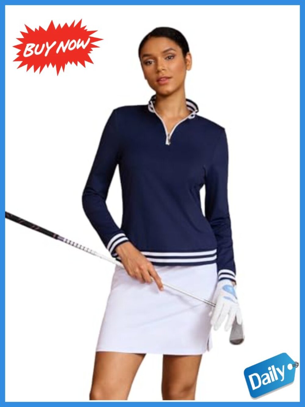 Womens Golf Polo Shirt Long Sleeve Quarter Zip UPF 50+ Rash Guard